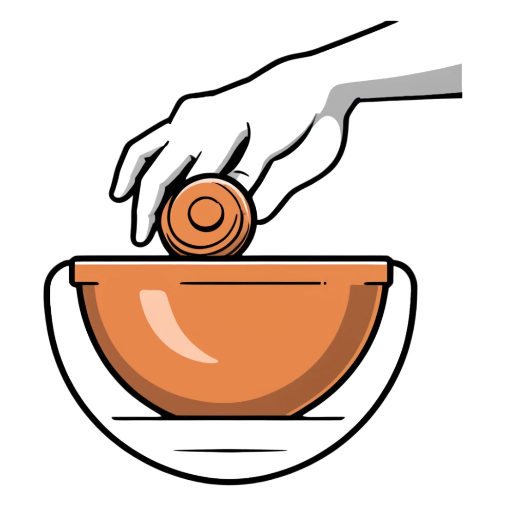 thumb pressing side of a clay ball down onto a silver pottery wheel, thumb at the bottom of the clay, pottery gesture sticker