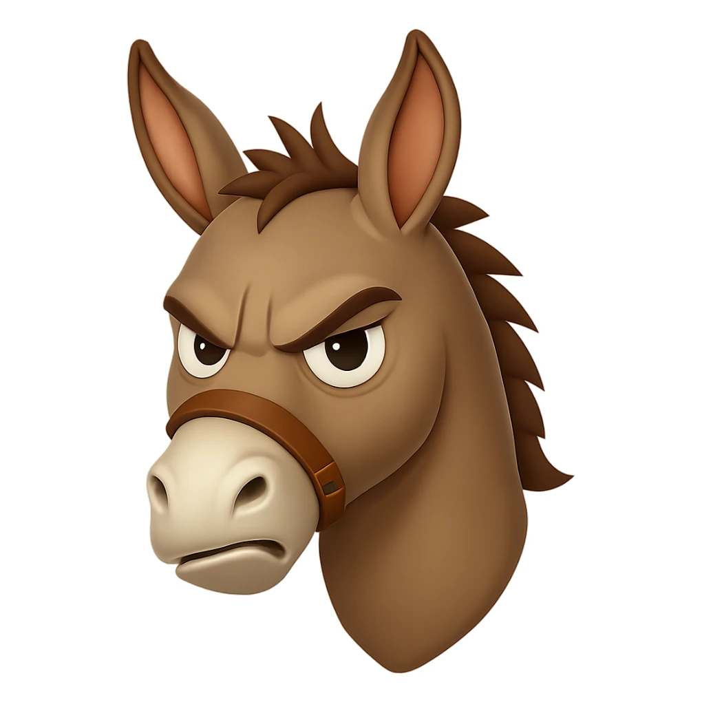 Make the cartoon donkey look angrier with furrowed brows and a scowling expression, but keep the playful 'jackwagon' vibe. Preserve transparent background. sticker