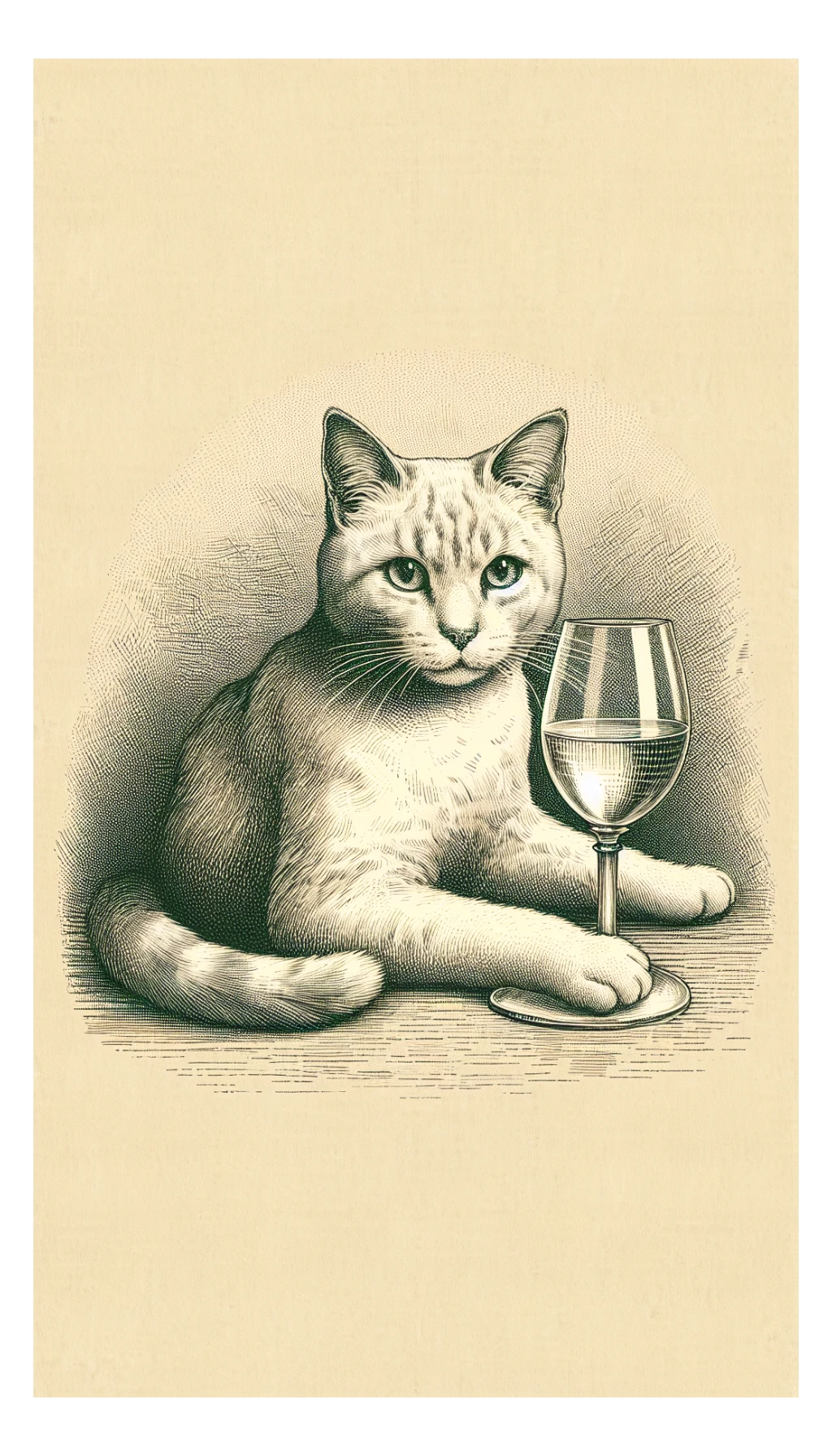 кот с бокалом вина в лапе в нарисованном стиле с нейтральным фоном sticker