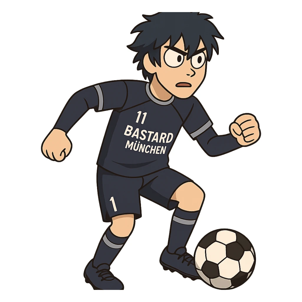 soccer player in Bastard München kit from Blue Lock anime in flat-toon style sticker