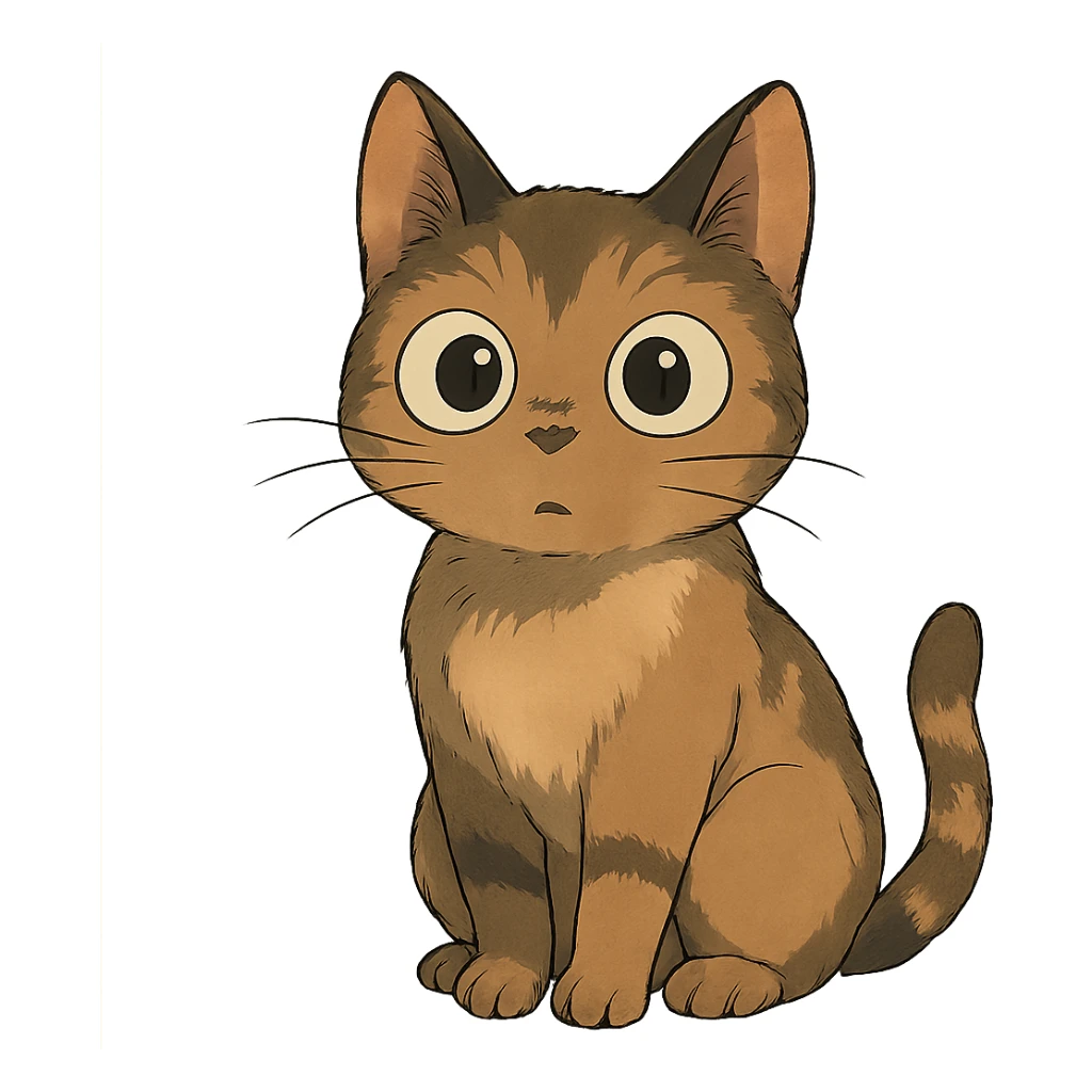 a curious cat with big expressive eyes, ghibli style sticker