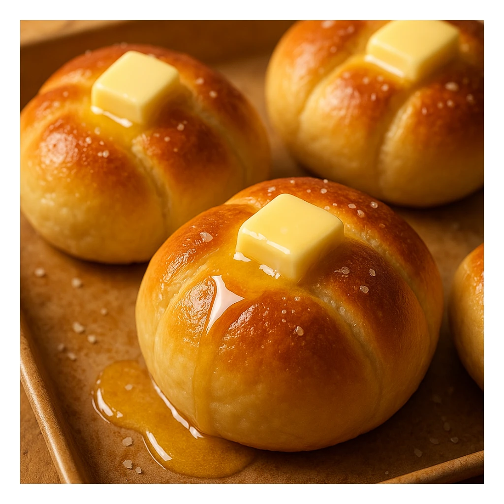 salted butter rolls, appetizing, golden brown, melting butter, bakery fresh sticker