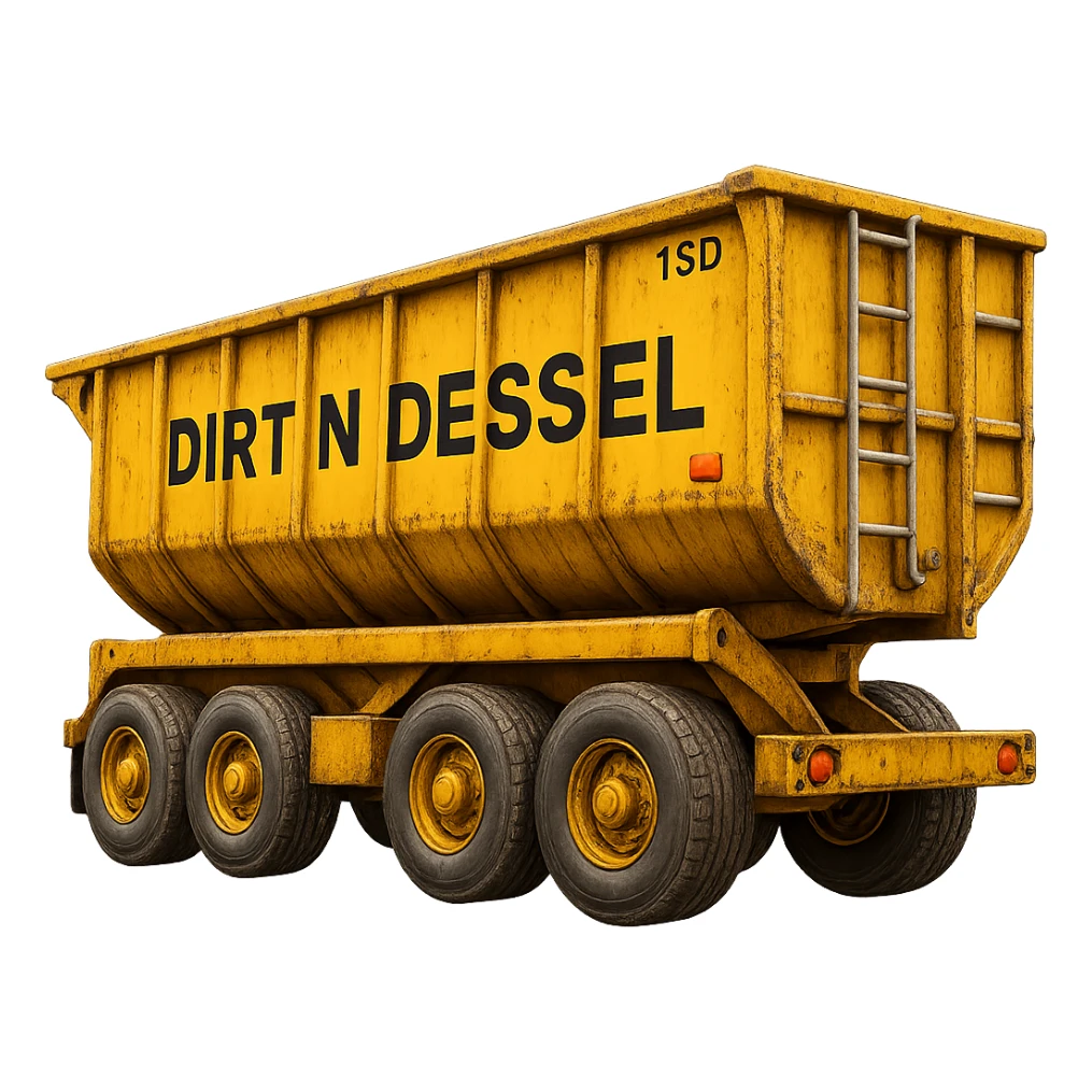 Make the dump end trailer more detailed while keeping the words 'Dirt n Diesel' visible. Preserve the emoji style look and feel. Remove the background. sticker