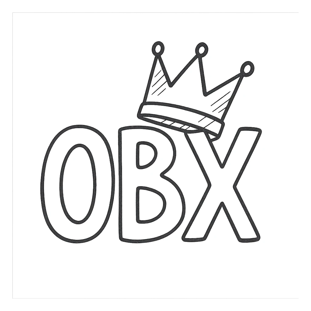 hand-drawn outlined style OBX letters with a tilted crown on top sticker