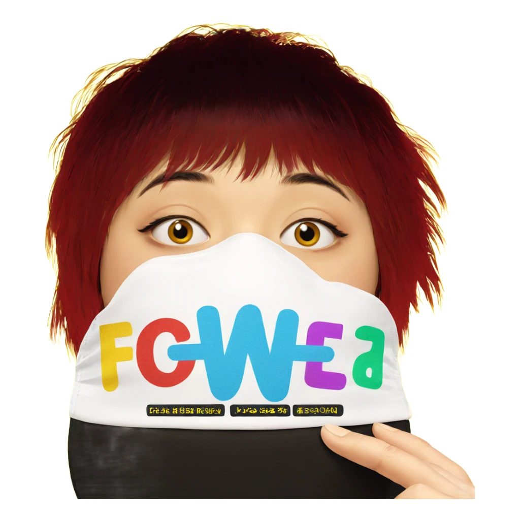 girl in mask on yellow sticker