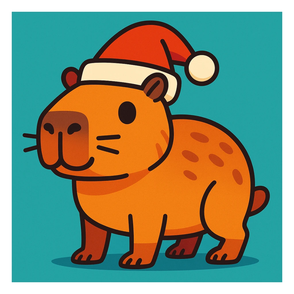capybara with a Christmas hat, vibrant cartoon style sticker
