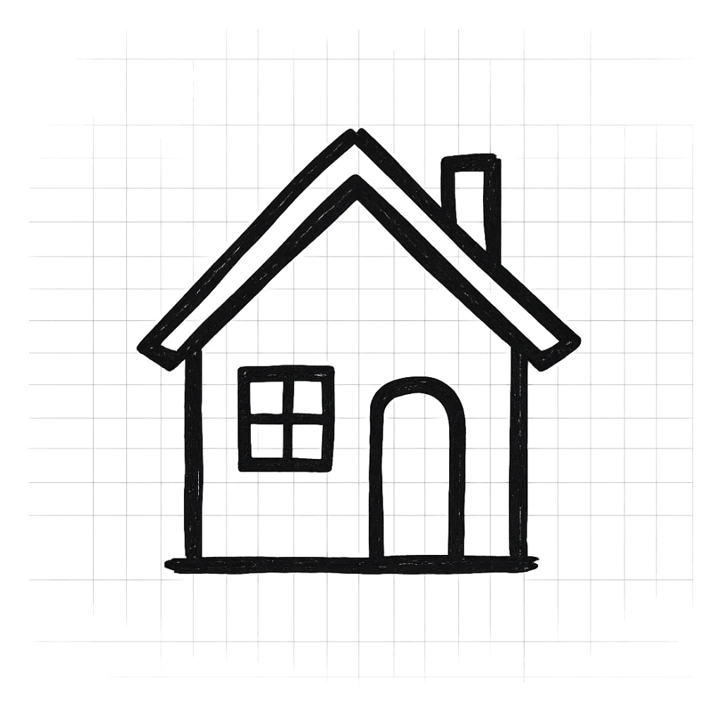 house, hand-drawn black outline style sticker