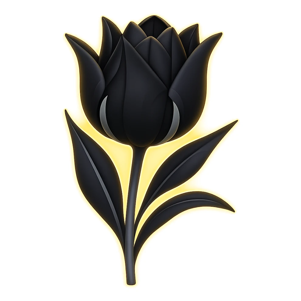 Add a subtle glowing effect around the goth tulip. Keep the background transparent. The style should resemble apple emoji style with clean, smooth, and colorful details typical of apple emojis. sticker