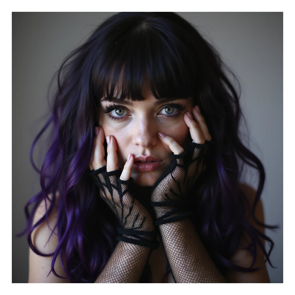 BLACKPINK inspired goth emoji, photorealistic style, fishnet gloves, intense gaze sticker