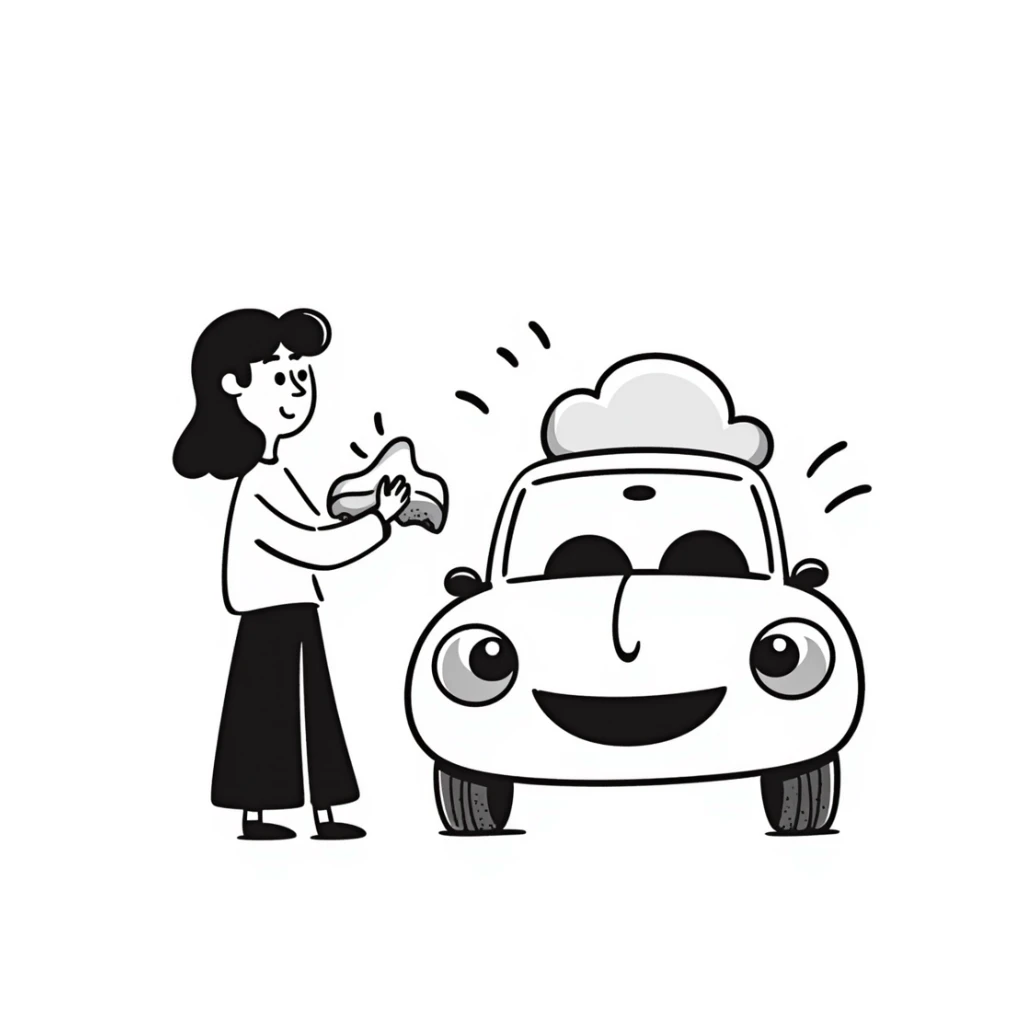 car wash scene with hand drawn doodle style sticker