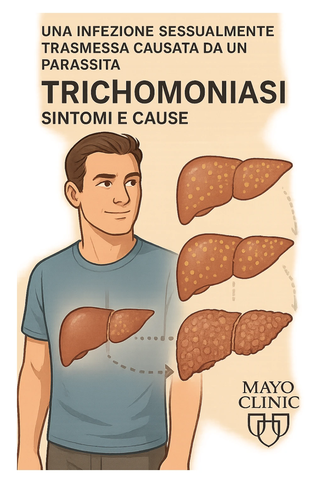 "Healthy-looking man unaware that liver disease develops slowly with most people having no symptoms until late stage A sexually transmitted infection caused by a parasite-Trichomoniasis - Symptoms & causes - Mayo Clinic, expression of false confidence in his health, transparent liver overlay showing progressive damage despite feeling normal, time-lapse visualization of gradual liver deterioration in italiano sticker