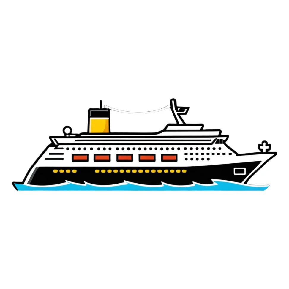 cruise ship, cartoon sticker style sticker