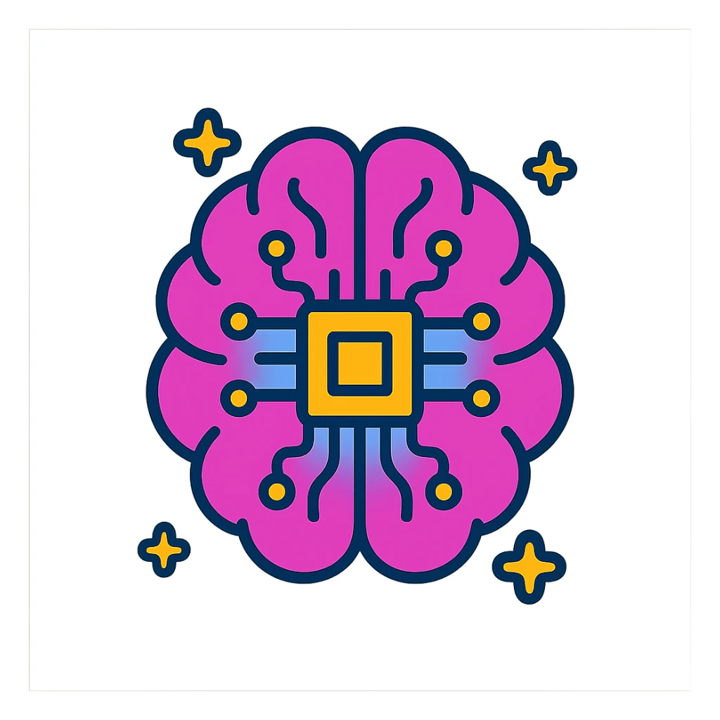 AI brain symbol, futuristic, glowing, no text sticker