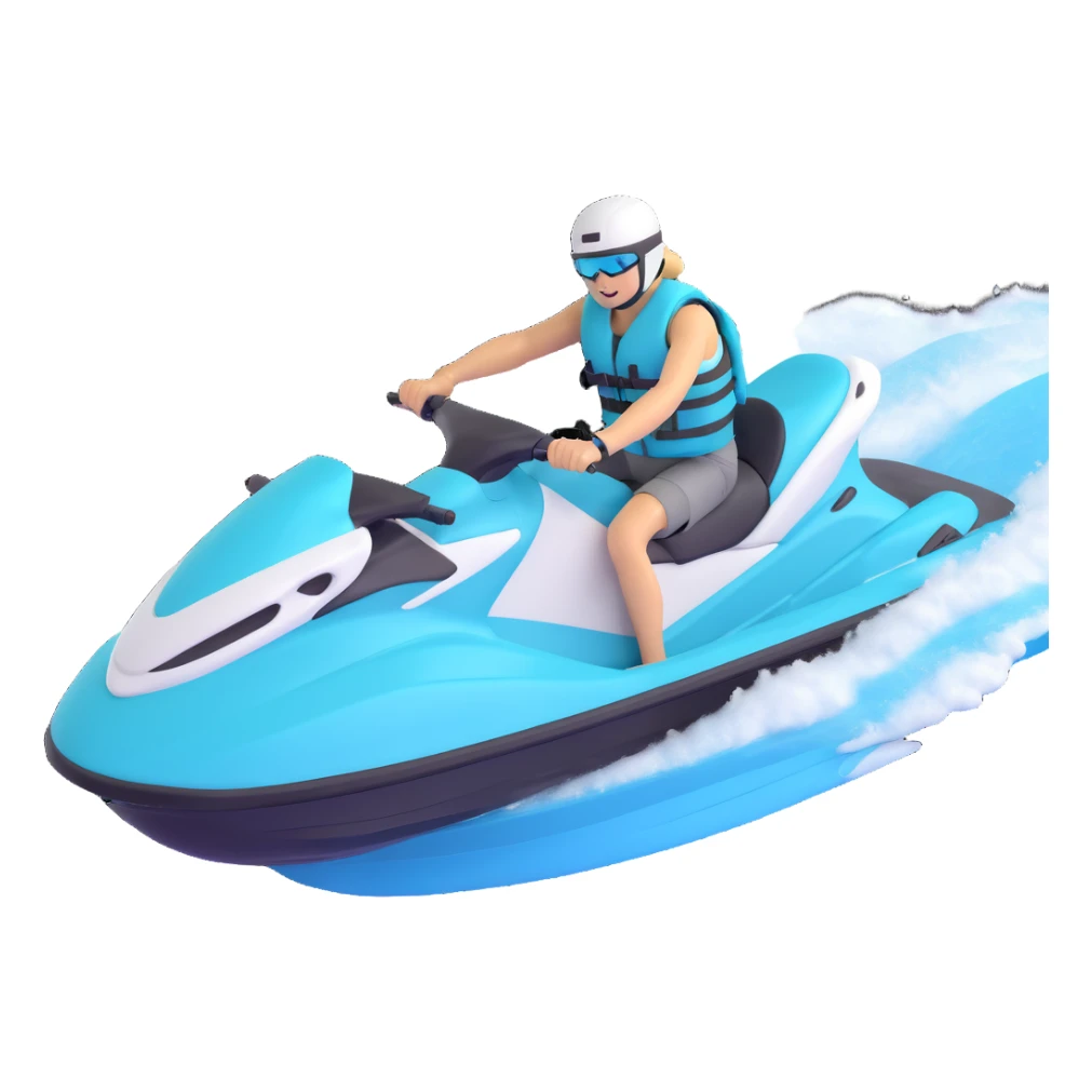 white and turquoise jet ski with a person in a life jacket angled perspective action pose sticker