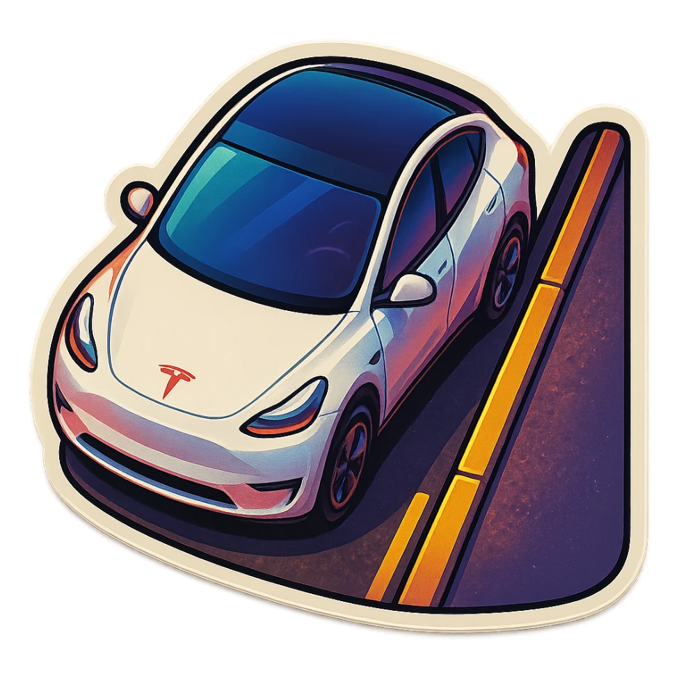 A Tesla Model Y parallel parking at a curb, from above sticker