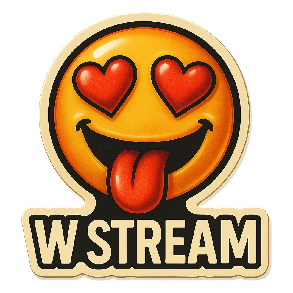 tongue out heart shaped eye add the words “ W Stream " in White sticker
