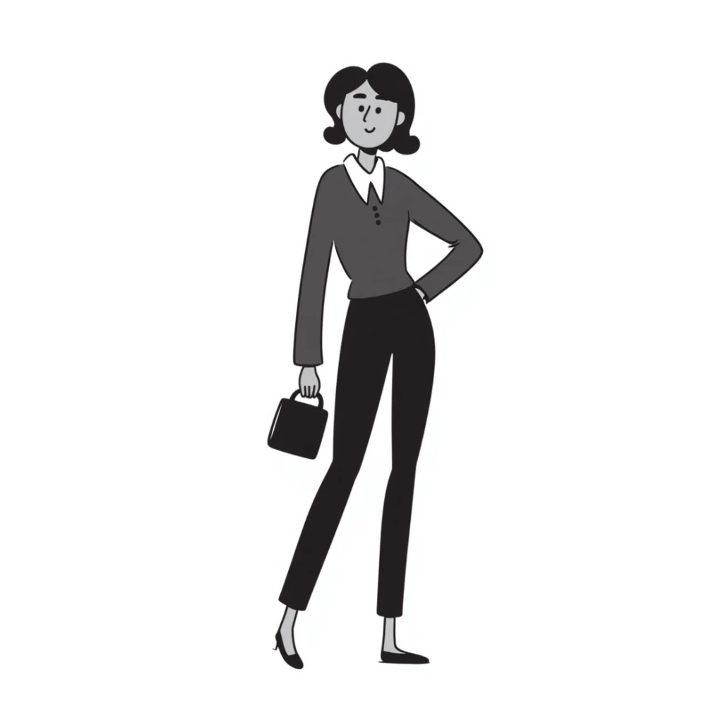 Tall slender woman with elongated arms and legs, sharp angular facial features with high cheekbones and defined jawline sticker
