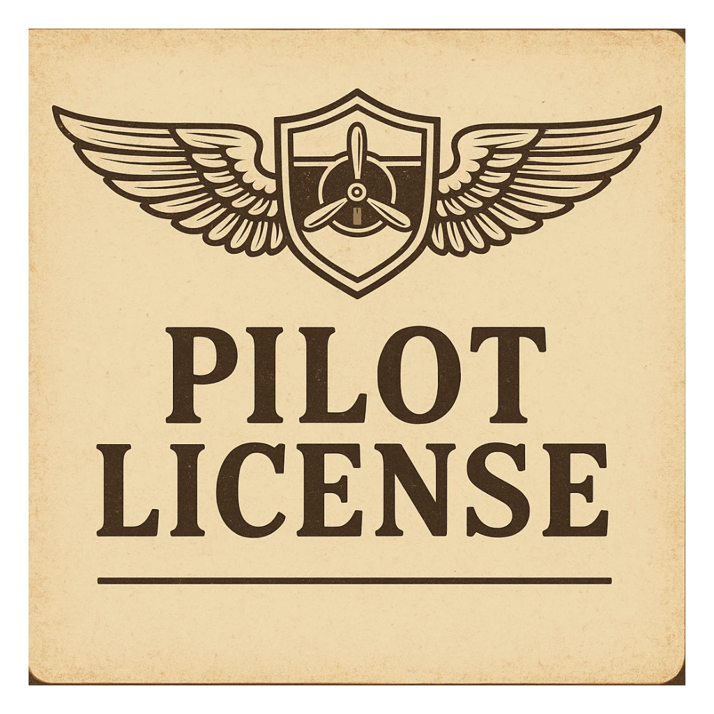 classic aviation theme pilot license design with wings and a badge sticker