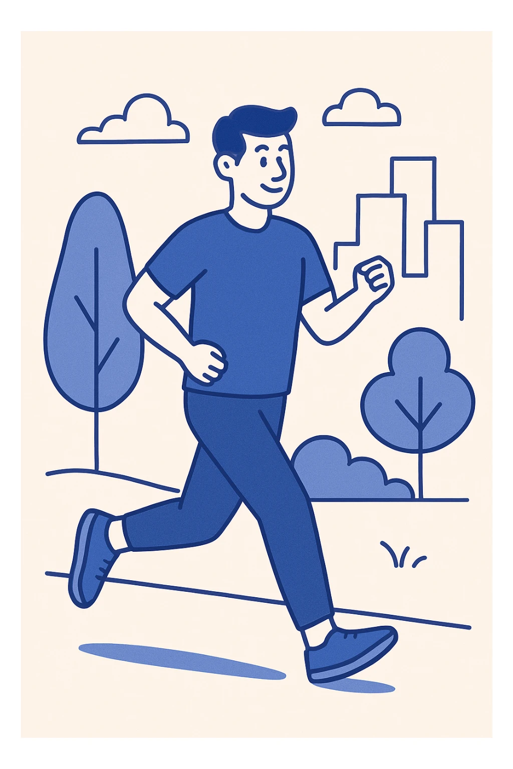 man jogging in a city park, modern flat illustration style sticker