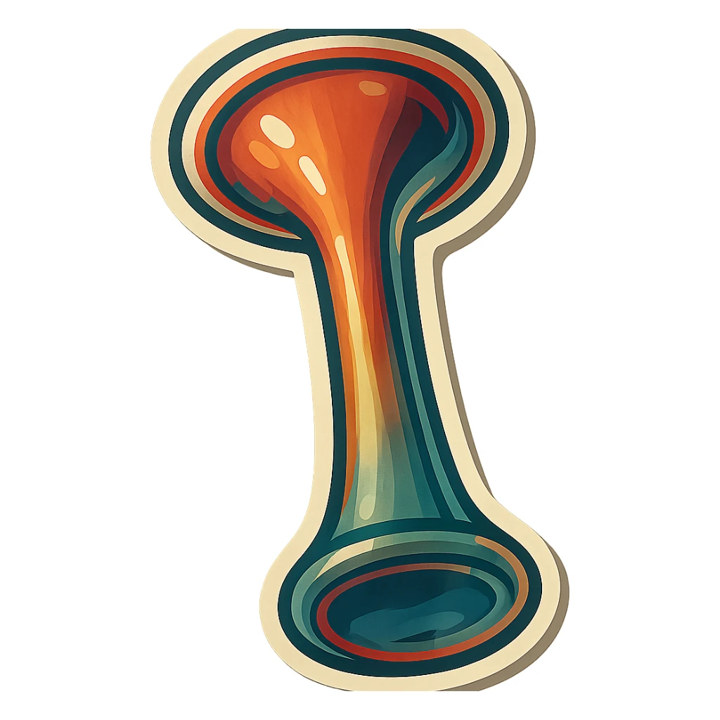 Obstetric Pinard stethoscope, bottom view, retro stickers style, soft rounded shapes, expressive contours, vintage color palette, light paper texture, shadows and highlights, transparent background sticker