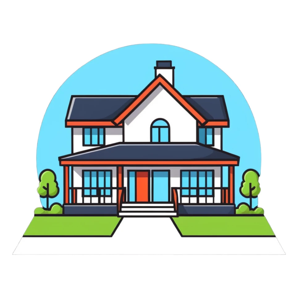 modern house with a for sale sign in front sticker