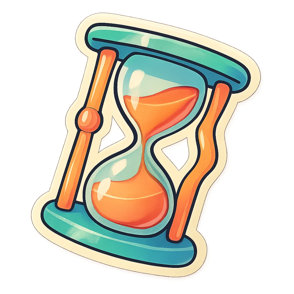 aesthetic hourglass turning over, soft pastel colors, playful vintage look, bold outlines, sticker effect, subtle highlights and shadows sticker