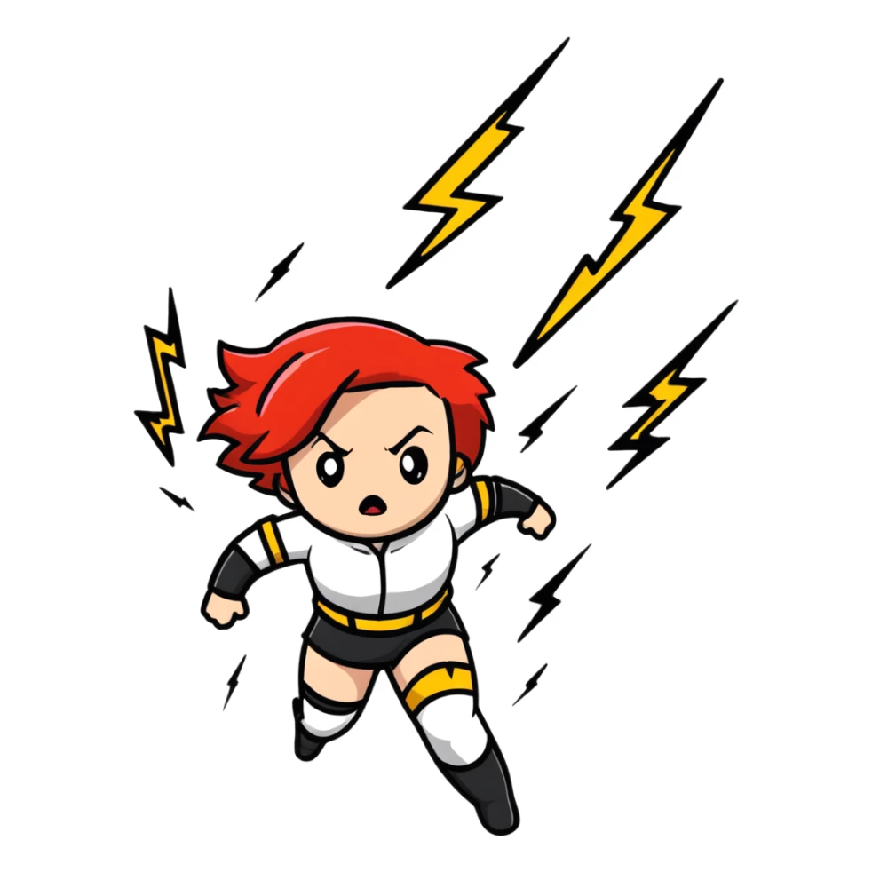 redhead girl furious with lightning bolts sticker