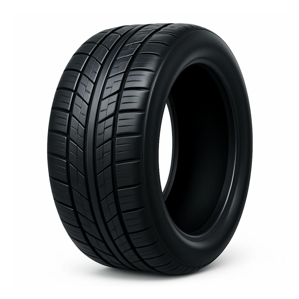 Remove the rim from the tire as shown in the reference image. Keep the iOS emoji style with 3D, shiny, smooth gradients, soft shadows, realistic tire texture, and classic emoji look unchanged. Add a glossy effect to the rubber. sticker