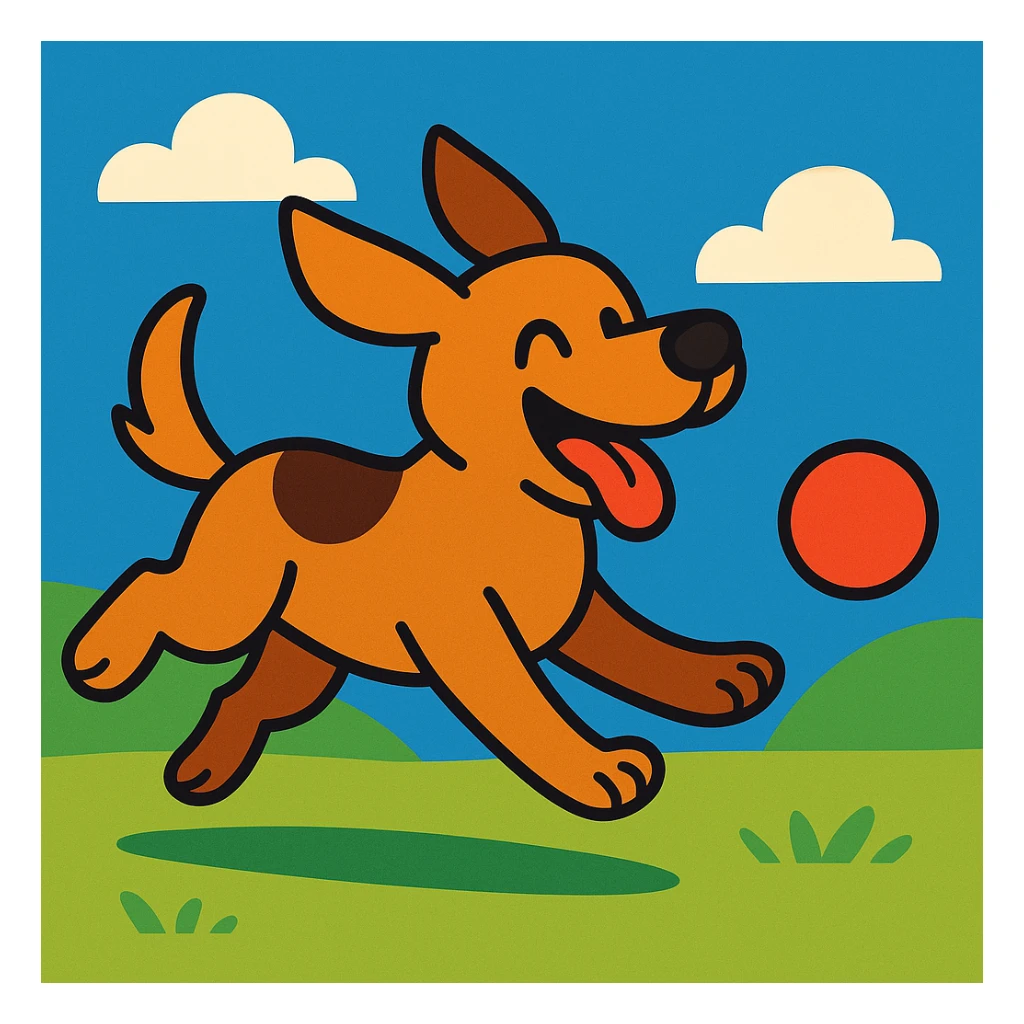 happy dog running after ball sticker