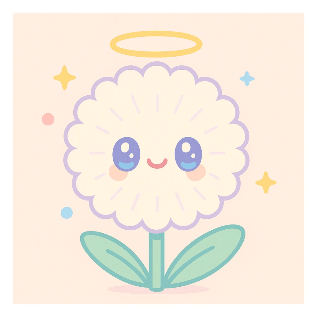 a dandelion with a halo and a saintly expression sticker
