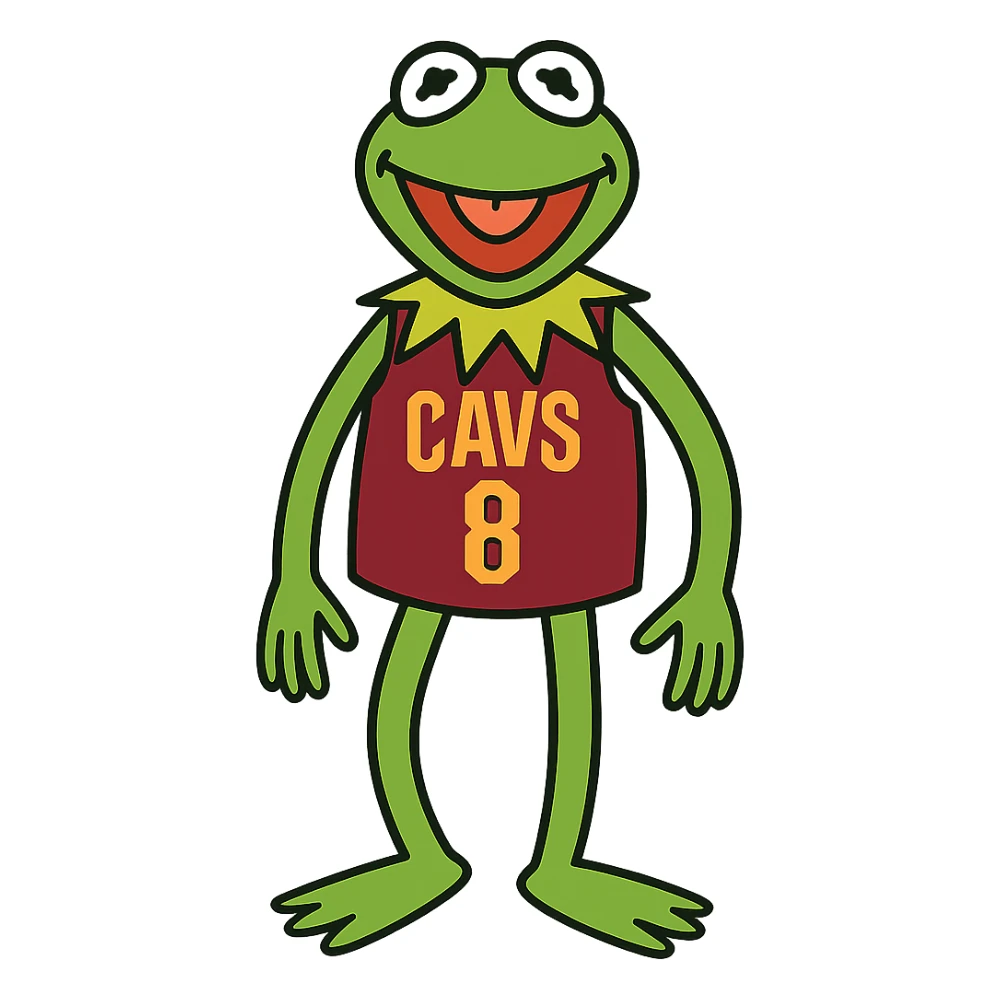 Kermit the Frog in a Cleveland Cavaliers #8 jersey, vibrant toon style sticker