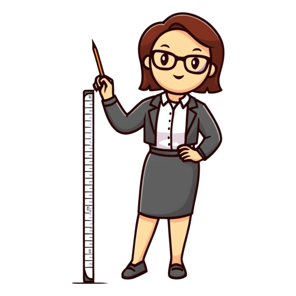 full body mad female teacher without glasses holding a ruler sticker
