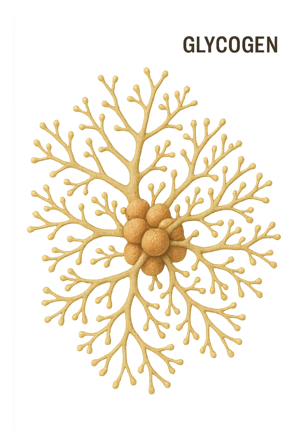 realistic representation of glycogen molecule or granule, isolated on transparent background, scientific style, aspect ratio 2:3 sticker