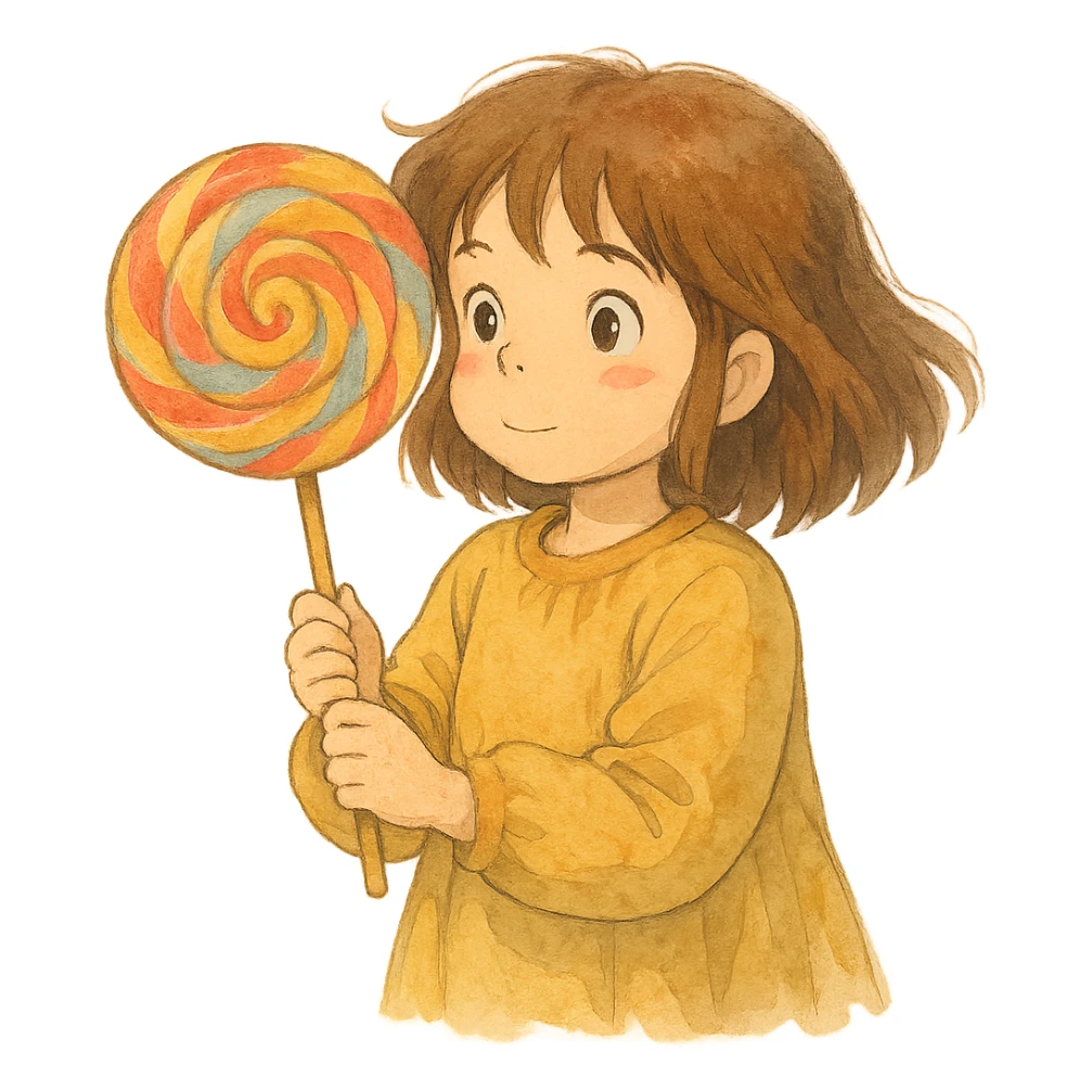 lollipop, ghibli style, detailed, whimsical, soft colors sticker