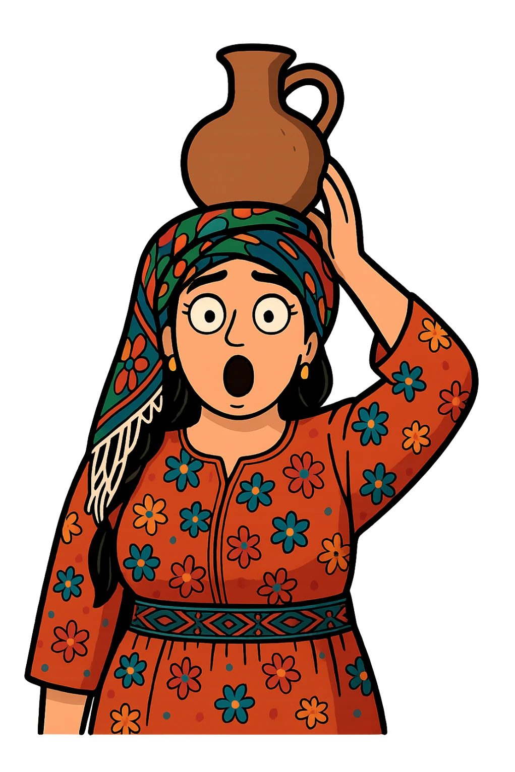 Cartoon sticker in Flat Toon style with a surprised expression, transparent background. sticker