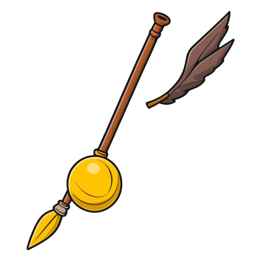 Quidditch broomstick and golden snitch sticker