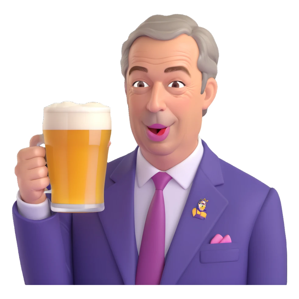 Nigel Farage sipping a pint of lager, 3D emoji style sticker