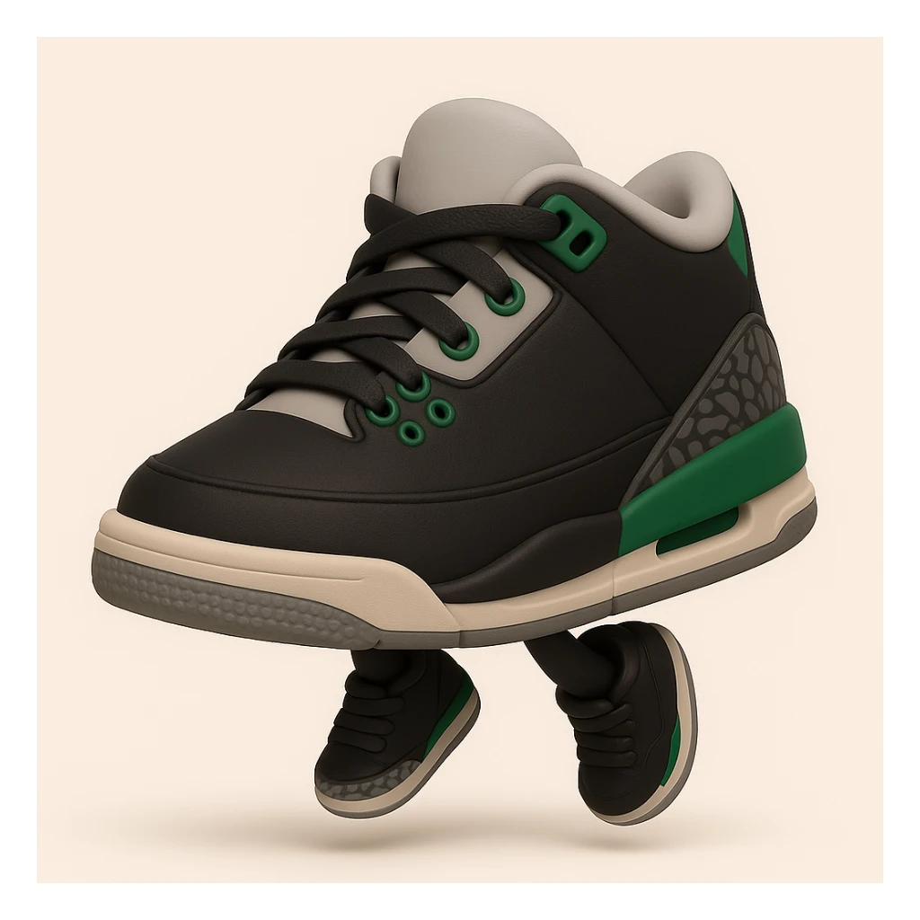 Edit the sneaker character in the style of 3D emoji (Microsoft style 3D fluent emojis) with no face, no arms, and no legs, in a jumping pose. Maintain the 3D emoji look and feel. sticker