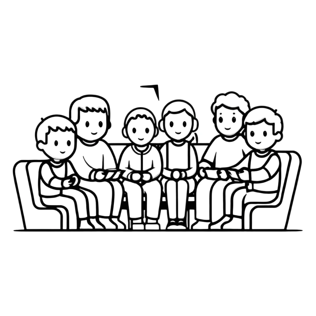group of five white people sitting in training session sticker