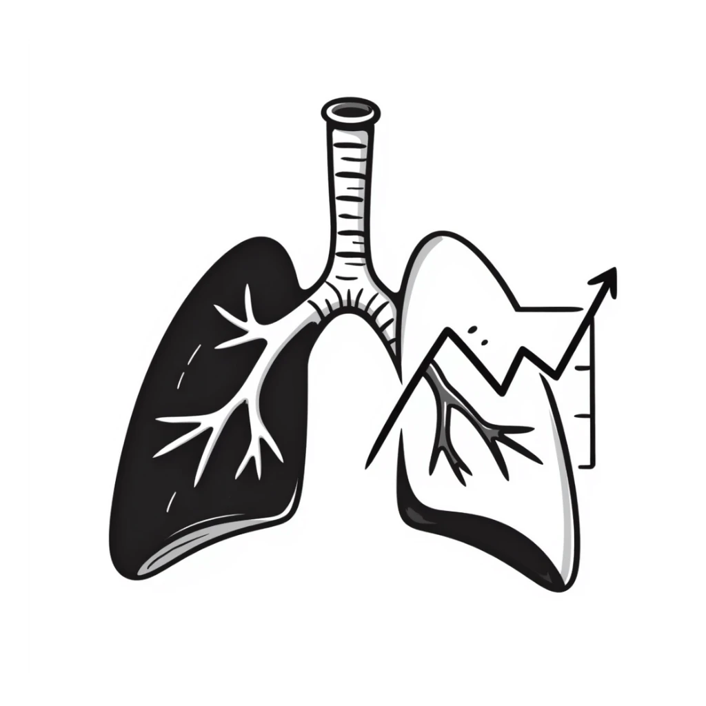 Hand-drawn lungs with oxygen measurement graph next to it, fitness capability visualization sticker
