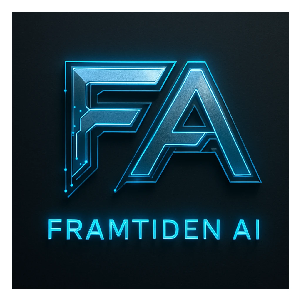 futuristic, cool logo for 'Framtiden AI', stylized F and A letters, digital vibe, modern design sticker