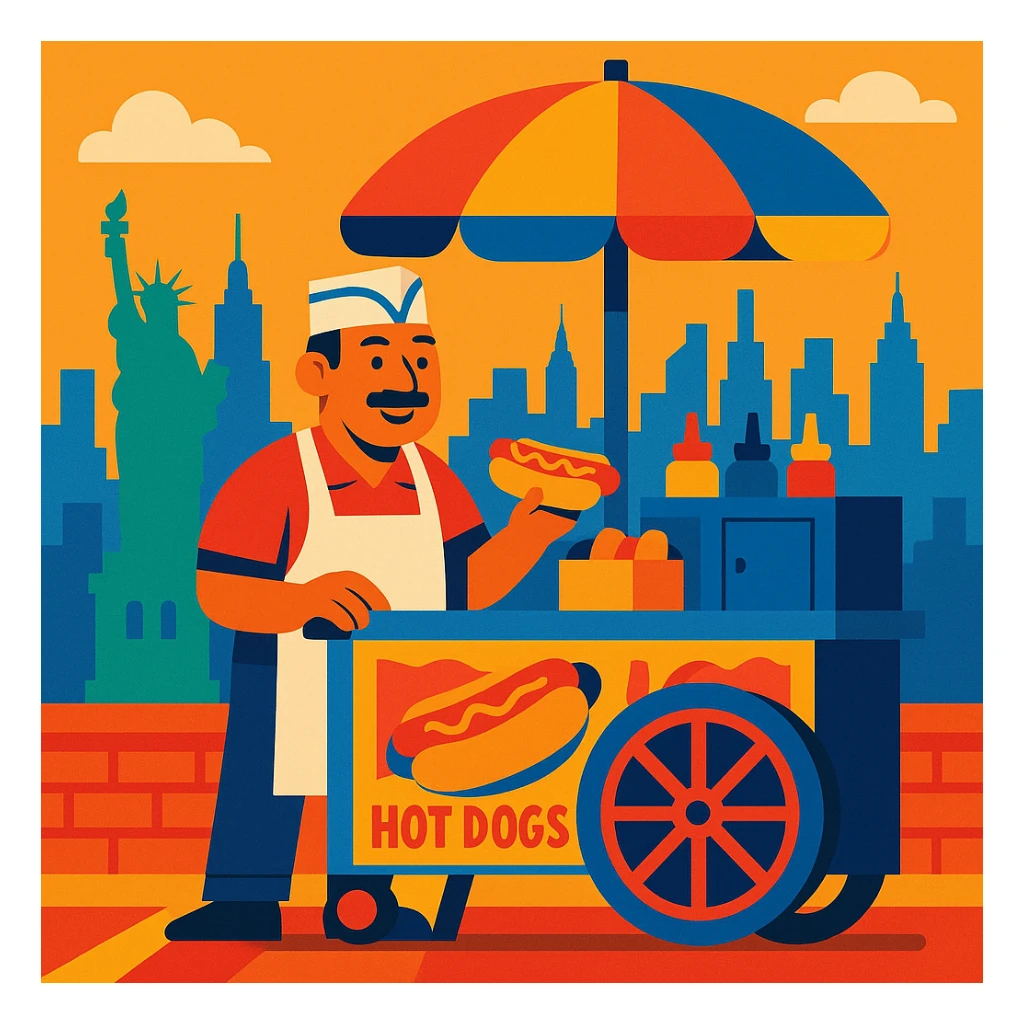 hotdog seller in New York with cart sticker