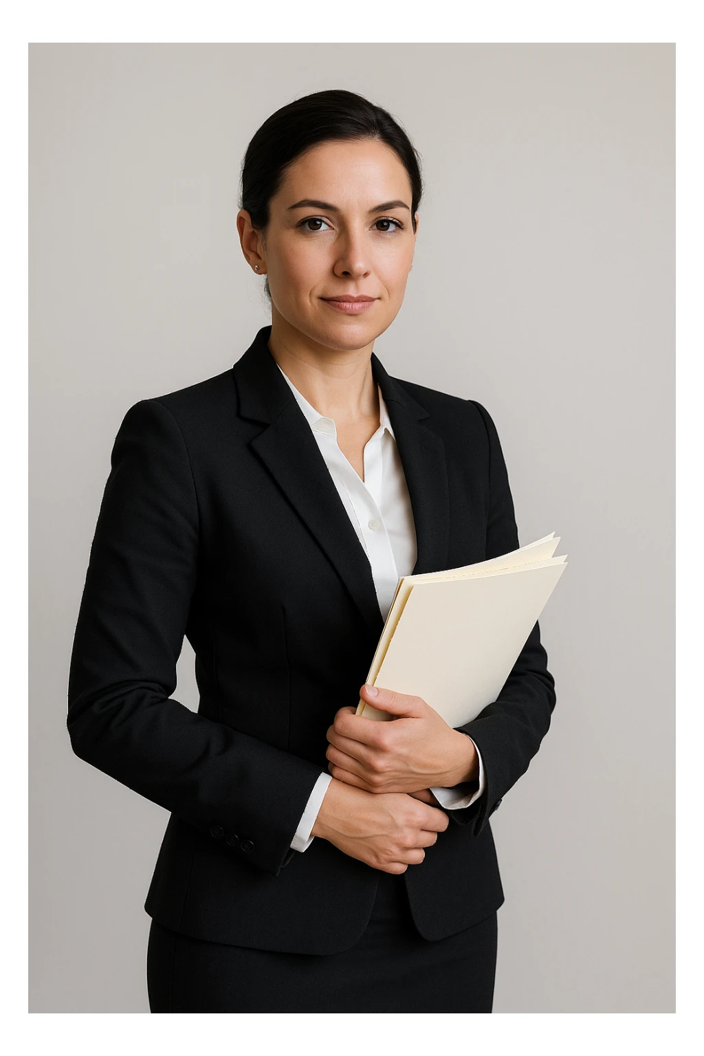 lawyer woman, professional attire, holding legal documents, confident expression, simple background sticker
