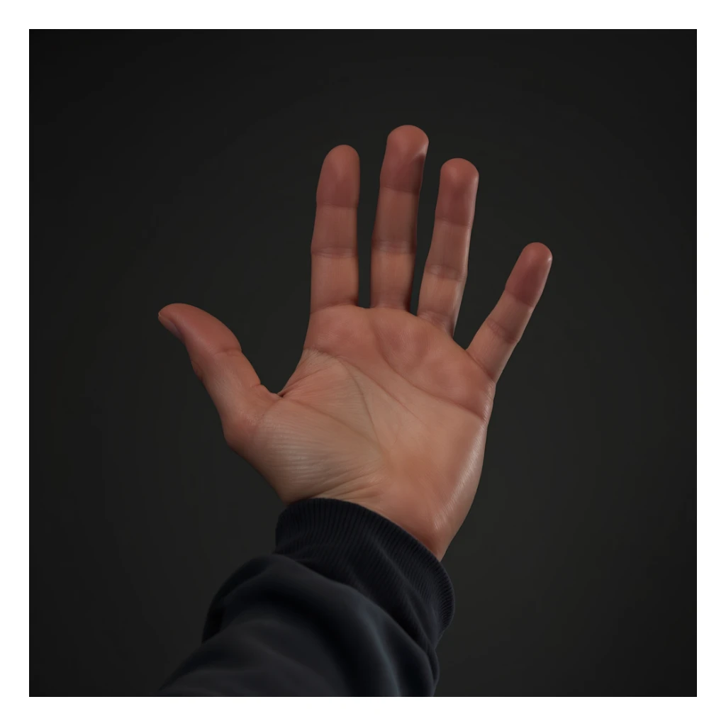 realistic human hand, palm open, neutral background sticker