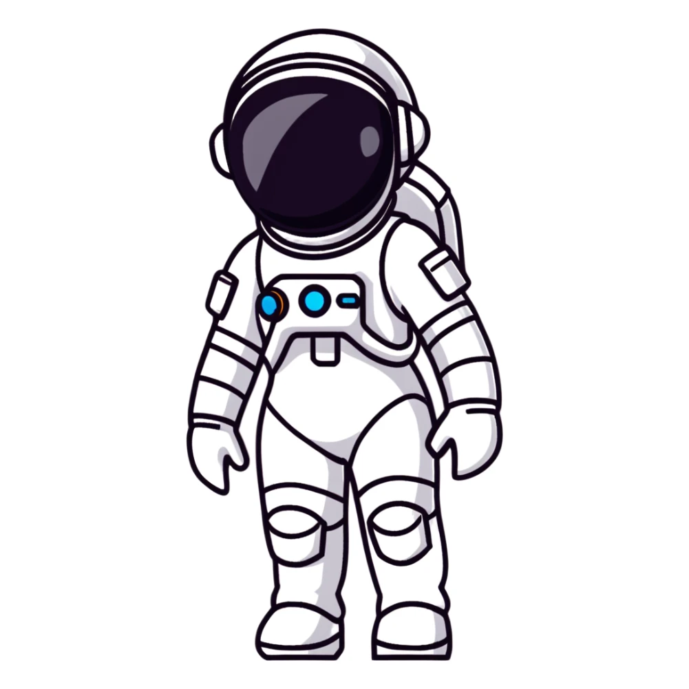 Futuristic female astronaut in a high-tech spacesuit, sleek helmet with reflective visor, detailed sci-fi armor, standing pose, science fiction aesthetic sticker