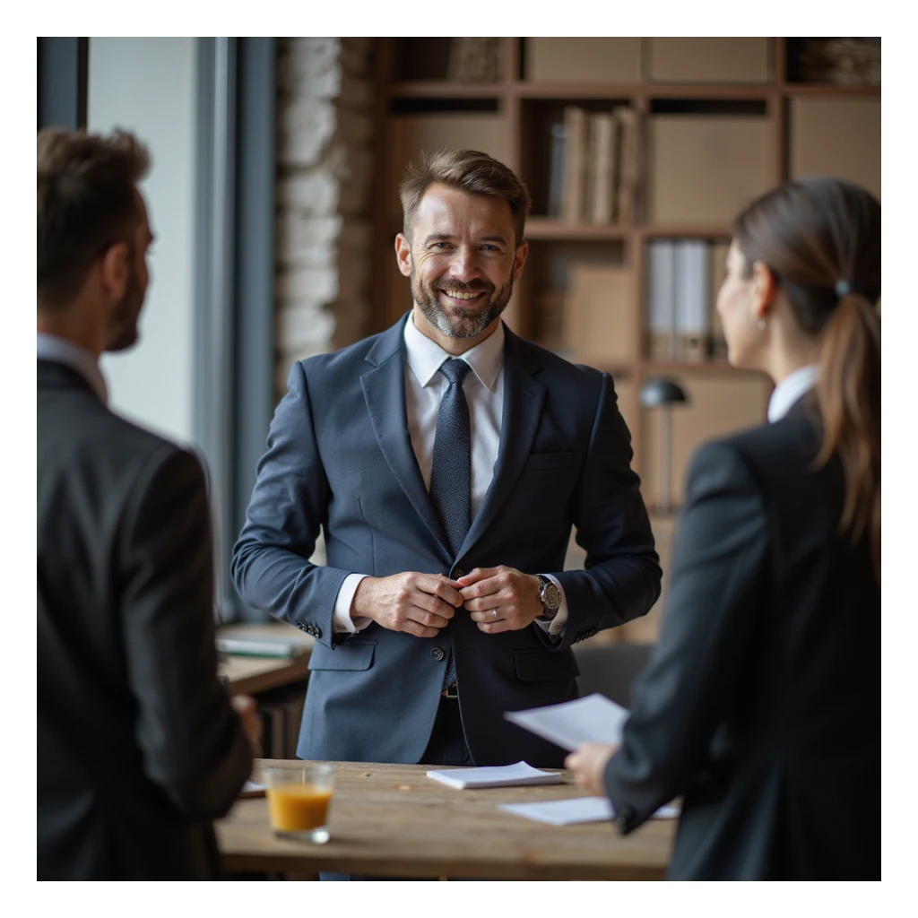 businessman encouraging customers sticker