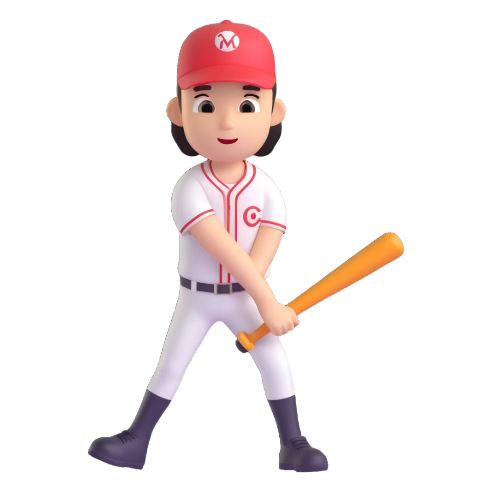 Make the baseball bat character all the same color and render it in a 3D style with no background. sticker