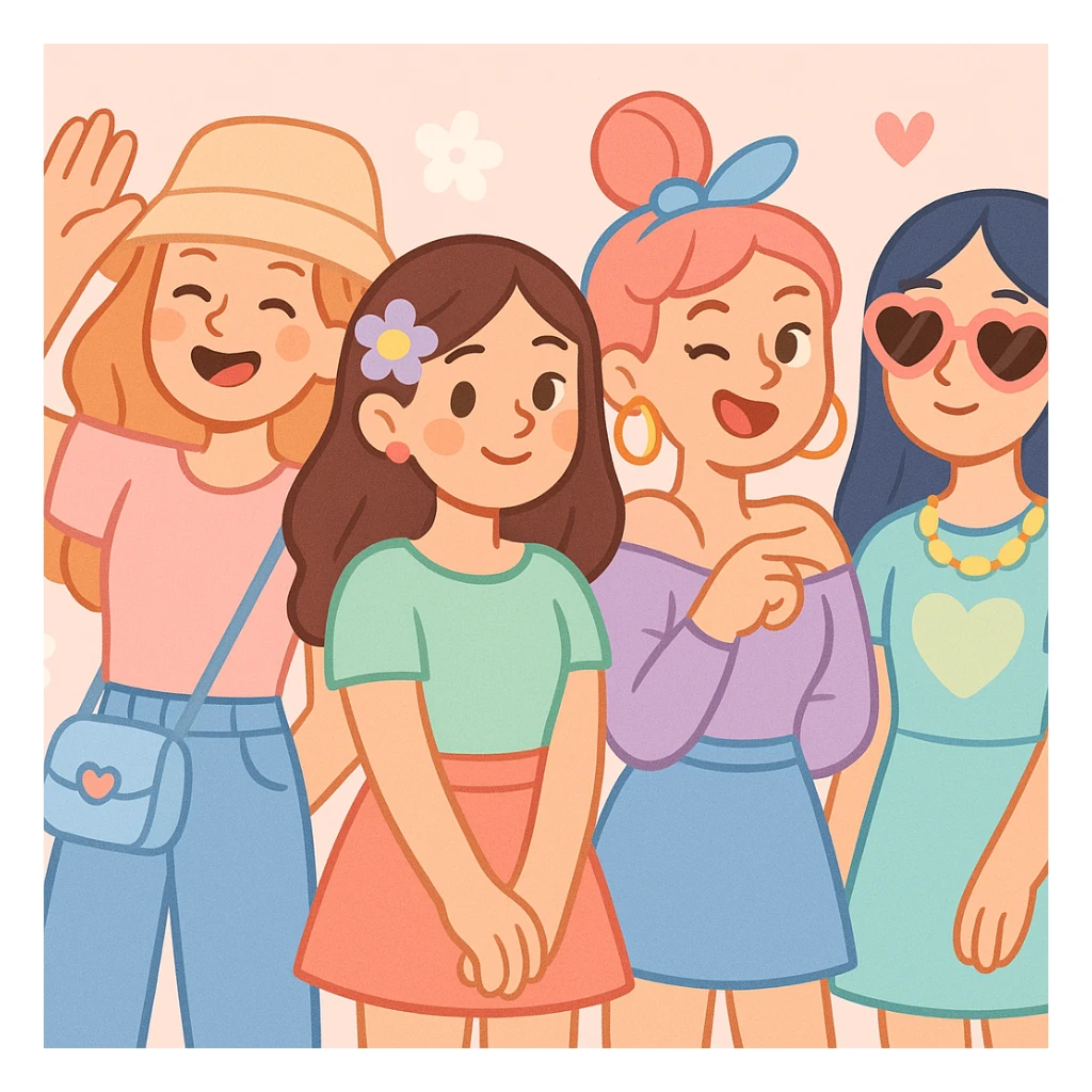 girly pop pinterest vibe, pastel colors, cute accessories, trendy, soft aesthetic sticker