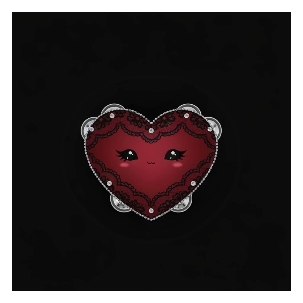 goth heart tambourine, cute, expressive, minimal sticker