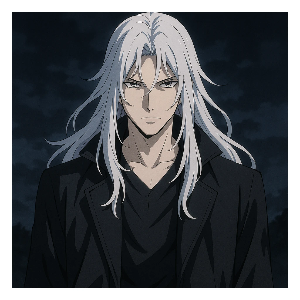 anime style male character with long white hair, mysterious vibe sticker